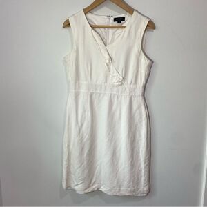 Tahari ASL Petite White Linen Blend Sheath Ruffle Knee Length Dress